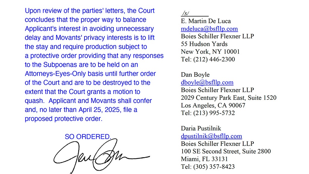 New York judge orders the stay on subpoenas in Alfa Nero case lifted